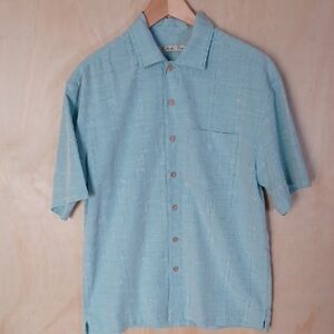 Batik Bay Short Sleeve Button Front Shirt, Aqua, Textured Square Pattern, Pocket